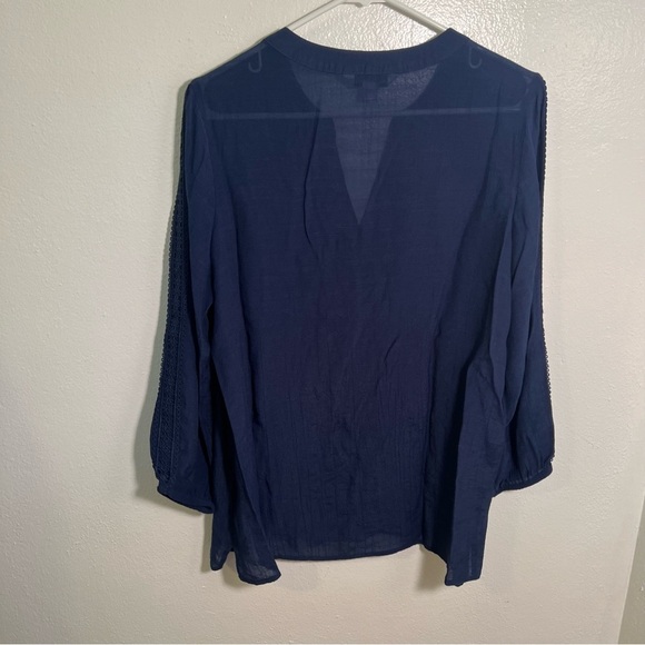 Counterparts Split Neck Blouse Navy Blue L - Picture 6 of 10